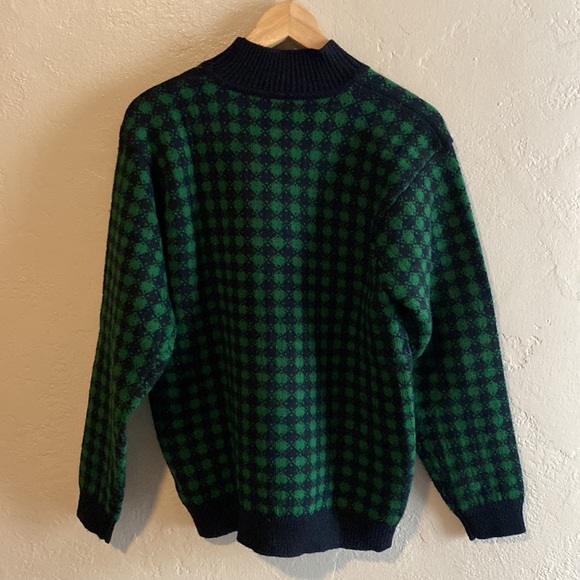 Jones New York 100% Wool Pullover Green Navy Checked Mock Turtleneck Sweater Sm - Picture 4 of 5